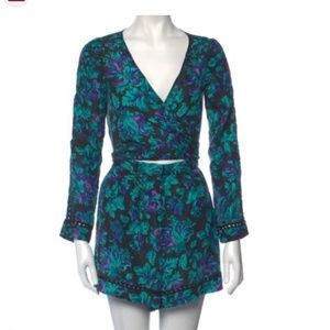 Zimmermann Romper in Silk with Black, Green, and Purple Floral Print Size 0